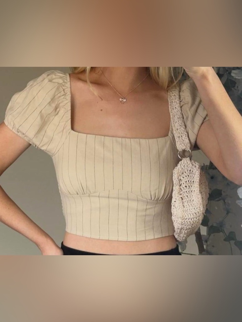 PACSUN LA Hearts Peplum Cropped Blouse Cream/Tan Women’s Size S